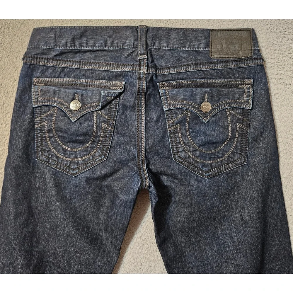 Vintage True Religion Denim Dark Blue Jeans Size 38x35 Ricky Big OT Thick Stitch